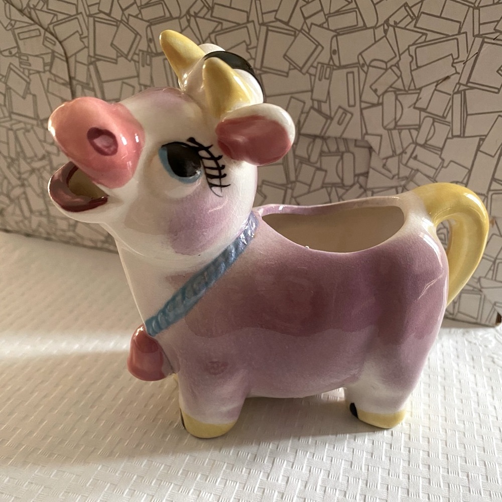 Ceramic Cow Milk/Cream/Syrup Pitcher Vintage Collectable Hand Painted 1950’s